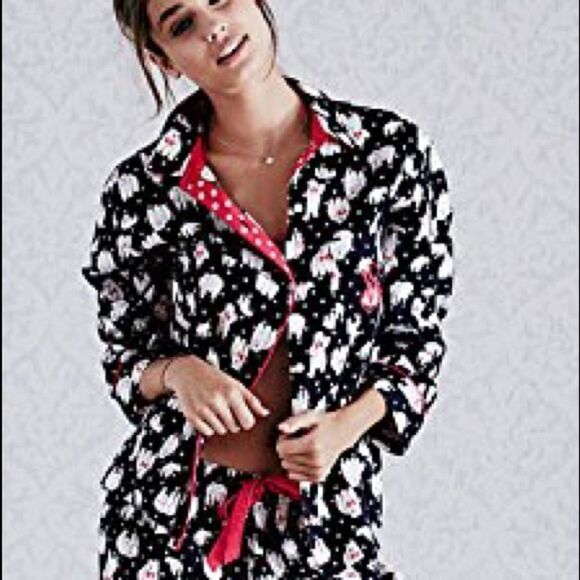 Victoria’s Secret Dreamer Flannel Palas Bear pajama jacket top ONLY - Picture 1 of 10